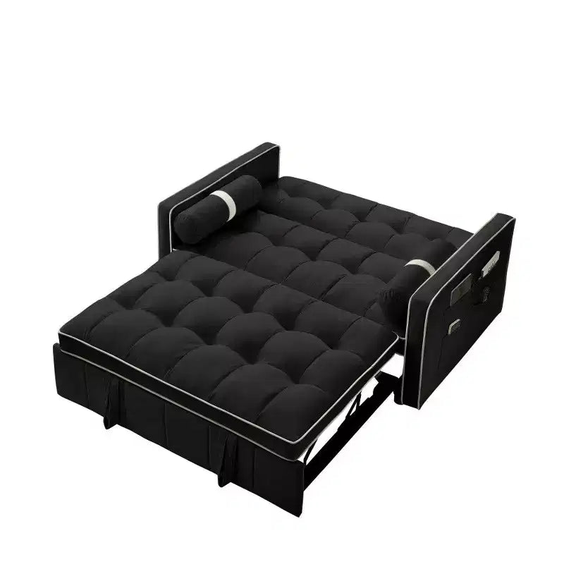 TUYOHW 55.5 Inch Pull Out Sofa Bed,Adjustable Backrest Loveseat with Side Pockets & 2 Pillows,Velvet Convertible Couch for Small Space