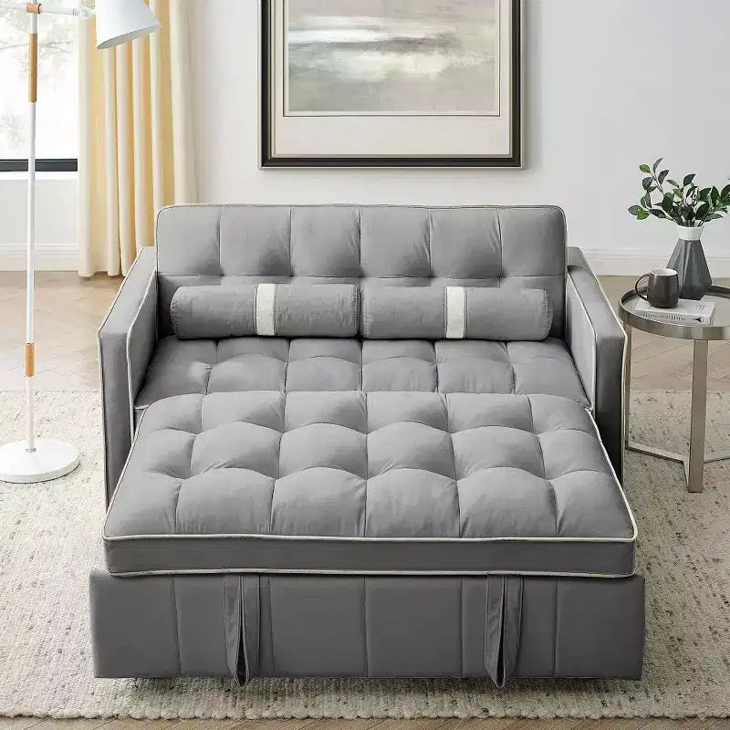 TUYOHW 55.5 Inch Pull Out Sofa Bed,Adjustable Backrest Loveseat with Side Pockets & 2 Pillows,Velvet Convertible Couch for Small Space