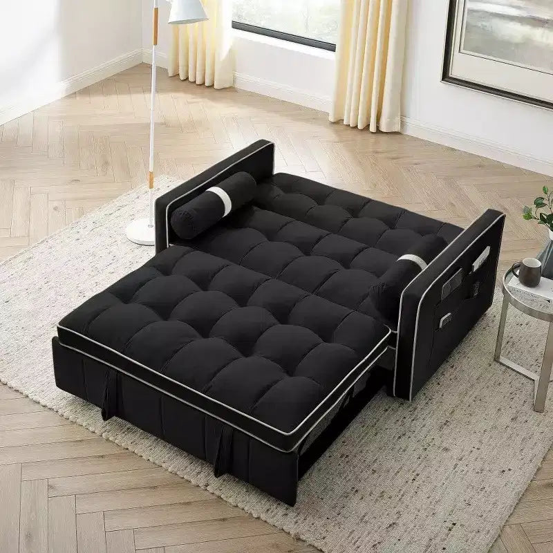 TUYOHW 55.5 Inch Pull Out Sofa Bed,Adjustable Backrest Loveseat with Side Pockets & 2 Pillows,Velvet Convertible Couch for Small Space