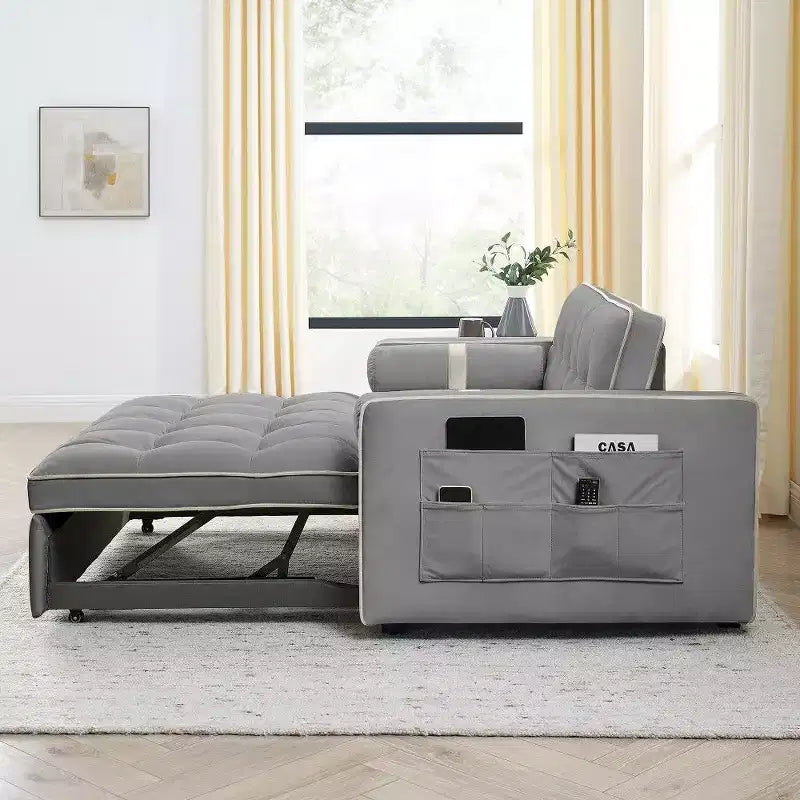 TUYOHW 55.5 Inch Pull Out Sofa Bed,Adjustable Backrest Loveseat with Side Pockets & 2 Pillows,Velvet Convertible Couch for Small Space