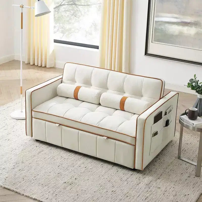 TUYOHW 55.5 Inch Pull Out Sofa Bed,Adjustable Backrest Loveseat with Side Pockets & 2 Pillows,Velvet Convertible Couch for Small Space