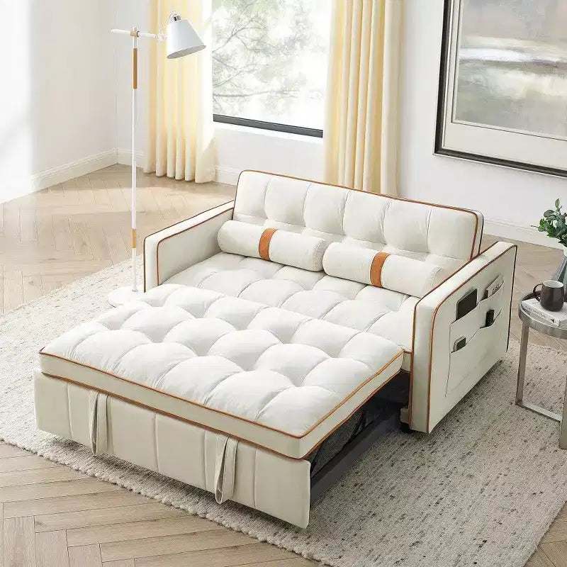 TUYOHW 55.5 Inch Pull Out Sofa Bed,Adjustable Backrest Loveseat with Side Pockets & 2 Pillows,Velvet Convertible Couch for Small Space