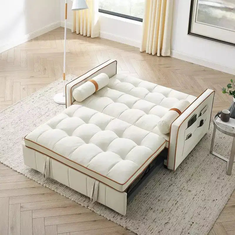 TUYOHW 55.5 Inch Pull Out Sofa Bed,Adjustable Backrest Loveseat with Side Pockets & 2 Pillows,Velvet Convertible Couch for Small Space