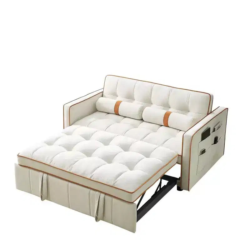 TUYOHW 55.5 Inch Pull Out Sofa Bed,Adjustable Backrest Loveseat with Side Pockets & 2 Pillows,Velvet Convertible Couch for Small Space