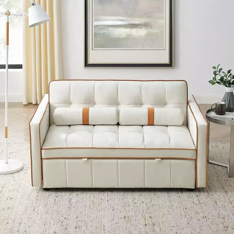 TUYOHW 55.5 Inch Pull Out Sofa Bed,Adjustable Backrest Loveseat with Side Pockets & 2 Pillows,Velvet Convertible Couch for Small Space