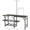 Folding Camp Kitchen, Camping Table Cooking Station with Adjustable Lamp Stand
