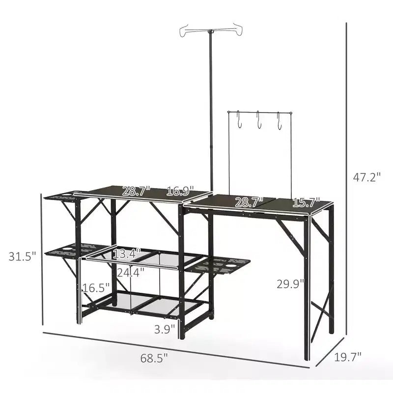 Folding Camp Kitchen, Camping Table Cooking Station with Adjustable Lamp Stand