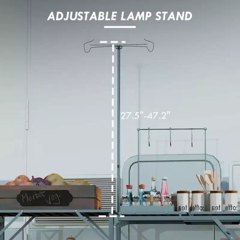Folding Camp Kitchen, Camping Table Cooking Station with Adjustable Lamp Stand
