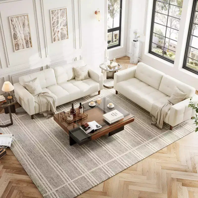 3-Seater Sofa Couch, 83 Wide Faux Leather Sofa Couch with Spring Cushion, Modern Sofa w/2 Removable Back Cushions, for Living Room, Bedroom