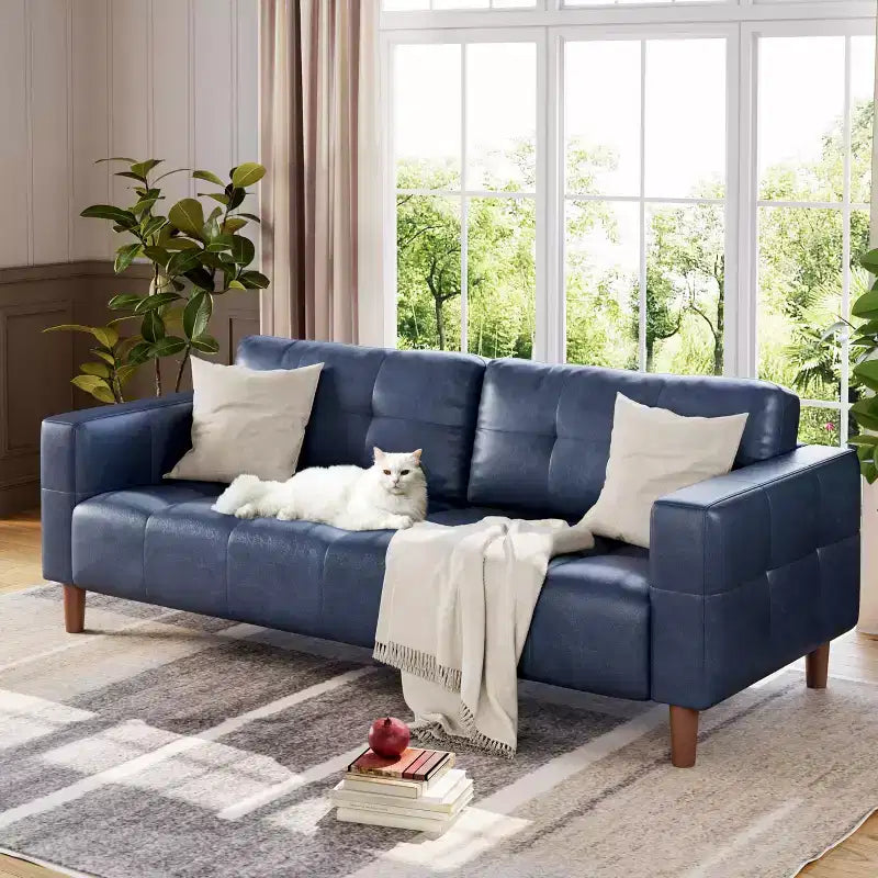 3-Seater Sofa Couch, 83 Wide Faux Leather Sofa Couch with Spring Cushion, Modern Sofa w/2 Removable Back Cushions, for Living Room, Bedroom