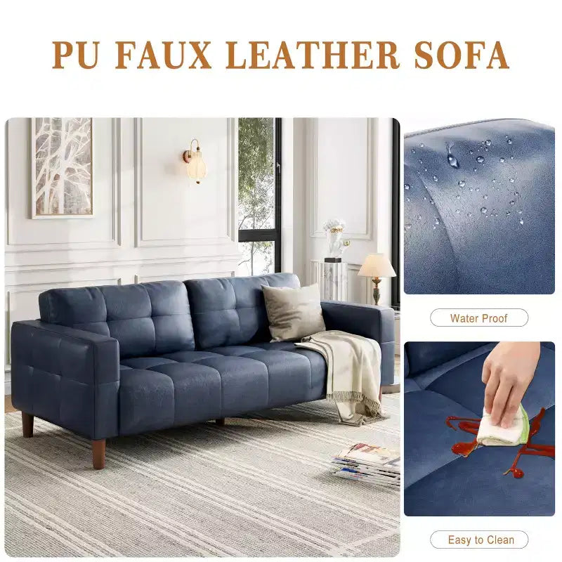 3-Seater Sofa Couch, 83 Wide Faux Leather Sofa Couch with Spring Cushion, Modern Sofa w/2 Removable Back Cushions, for Living Room, Bedroom