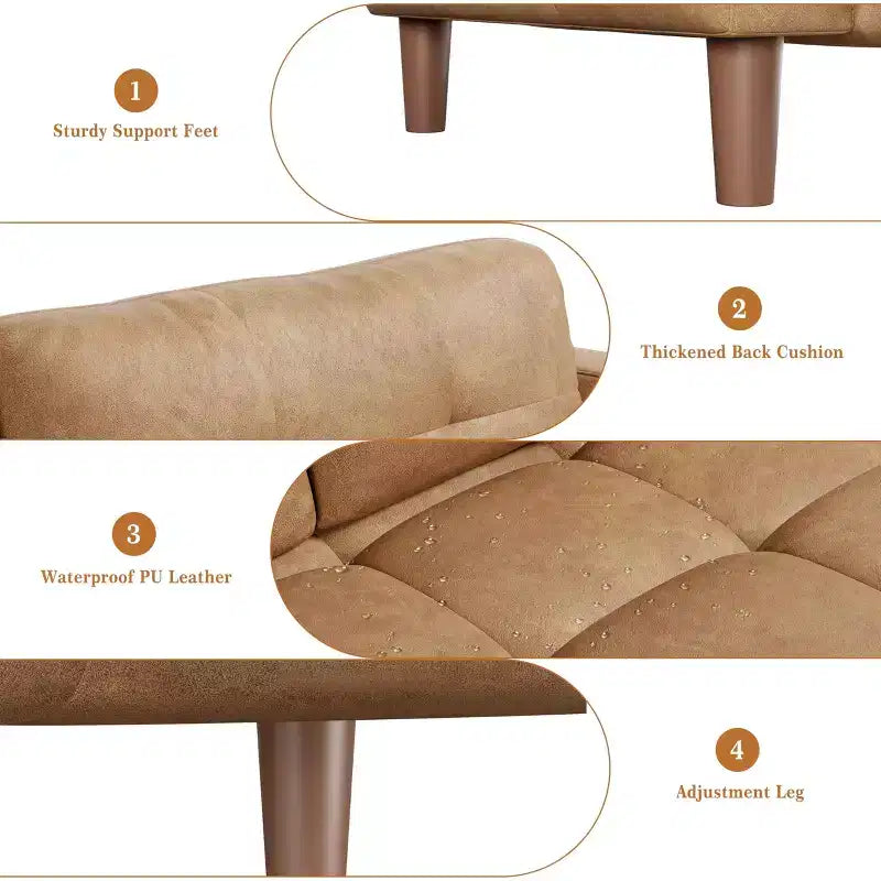 3-Seater Sofa Couch, 83 Wide Faux Leather Sofa Couch with Spring Cushion, Modern Sofa w/2 Removable Back Cushions, for Living Room, Bedroom