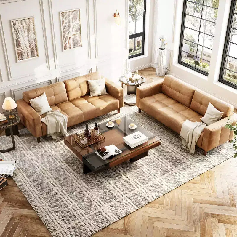 3-Seater Sofa Couch, 83 Wide Faux Leather Sofa Couch with Spring Cushion, Modern Sofa w/2 Removable Back Cushions, for Living Room, Bedroom