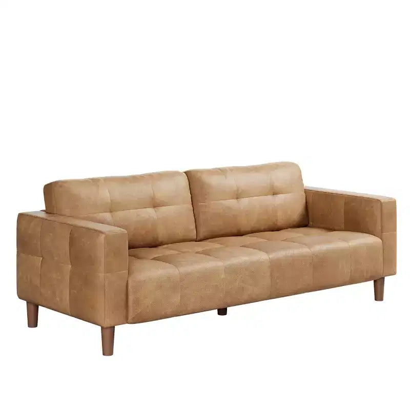 3-Seater Sofa Couch, 83 Wide Faux Leather Sofa Couch with Spring Cushion, Modern Sofa w/2 Removable Back Cushions, for Living Room, Bedroom