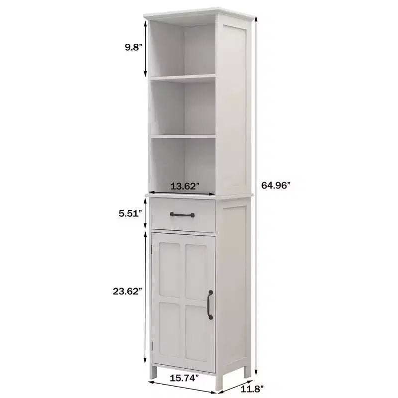 65'' Tall Bathroom Storage Cabinet, Wooden Floor Cabinet With Drawers & Adjustable Shelf, Slim Freestanding Storage Organizer For Bathroom Living Room