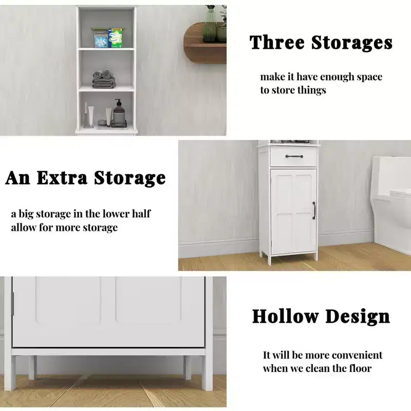 65'' Tall Bathroom Storage Cabinet, Wooden Floor Cabinet With Drawers & Adjustable Shelf, Slim Freestanding Storage Organizer For Bathroom Living Room