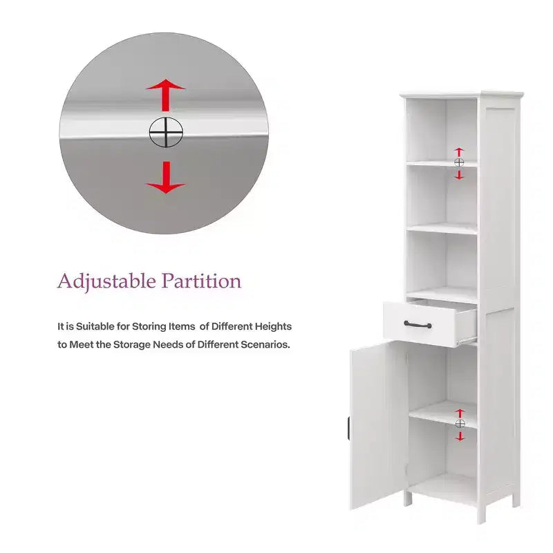 65'' Tall Bathroom Storage Cabinet, Wooden Floor Cabinet With Drawers & Adjustable Shelf, Slim Freestanding Storage Organizer For Bathroom Living Room
