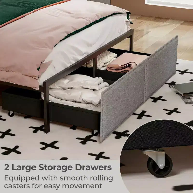Costway Full Size Bed Frame w/ 2 Storage Drawers LED Lights Slats Support Modern