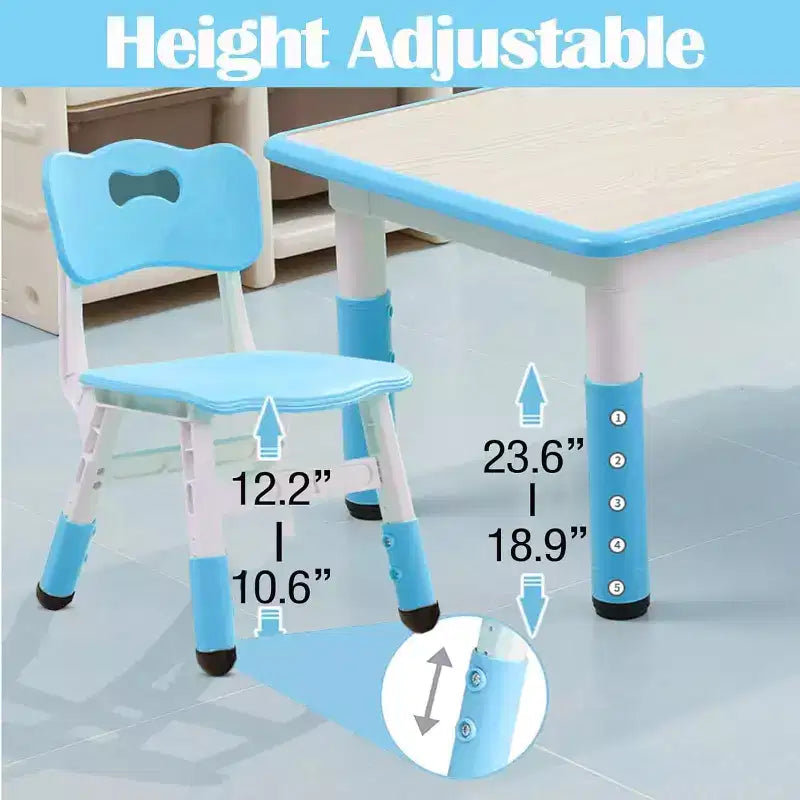 Kids Table and Chairs Set, Height Adjustable Desk With 6 Seats for Ages 2-10,Arts & Crafts Table,Graffiti Desktop, Non-Slip Legs, Max 300lbs