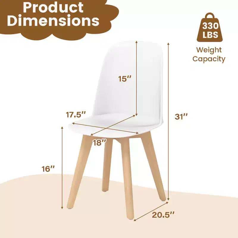 Costway Modern Dining Chairs Set of 4 Armless Kitchen Chairs 330 LBS Load Capacity