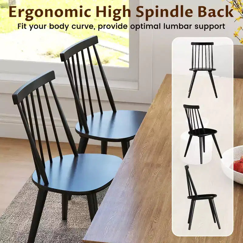 Costway Windsor Dining Chairs Set of 2/4 w/Rubber Wood Frame High Spindle Back for Home
