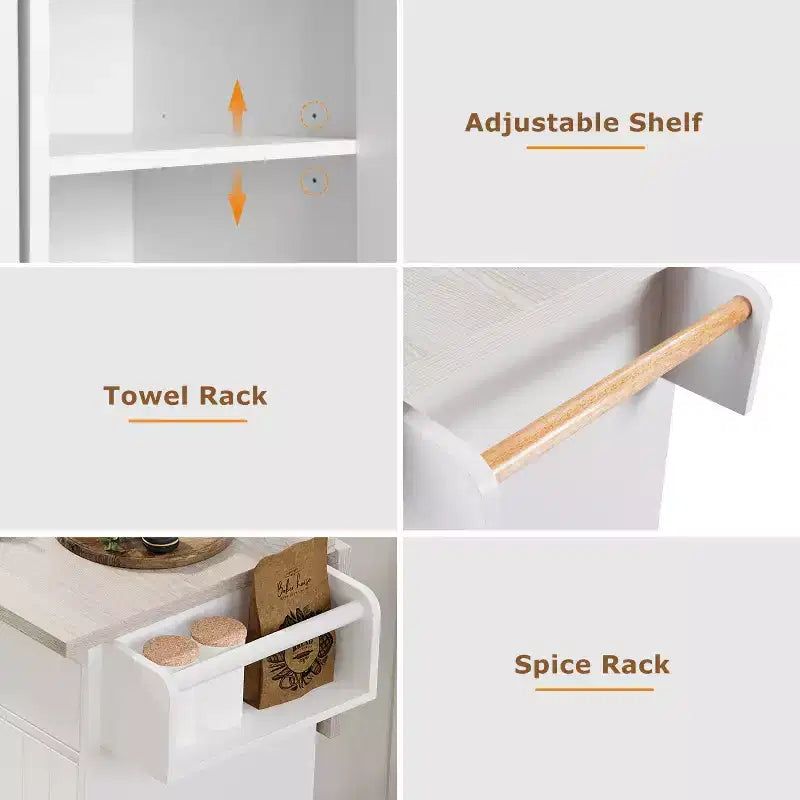 Kitchen Island with Trash Can Storage Cabinet, Kitchen Cart with Drop Leaf, Rolling Kitchen Island on Wheels with Adjustable Shelf and Drawer