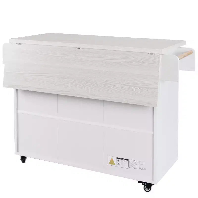 Kitchen Island with Trash Can Storage Cabinet, Kitchen Cart with Drop Leaf, Rolling Kitchen Island on Wheels with Adjustable Shelf and Drawer
