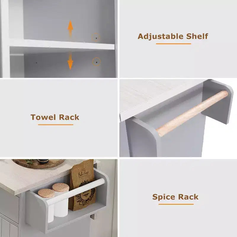 Kitchen Island with Trash Can Storage Cabinet, Kitchen Cart with Drop Leaf, Rolling Kitchen Island on Wheels with Adjustable Shelf and Drawer