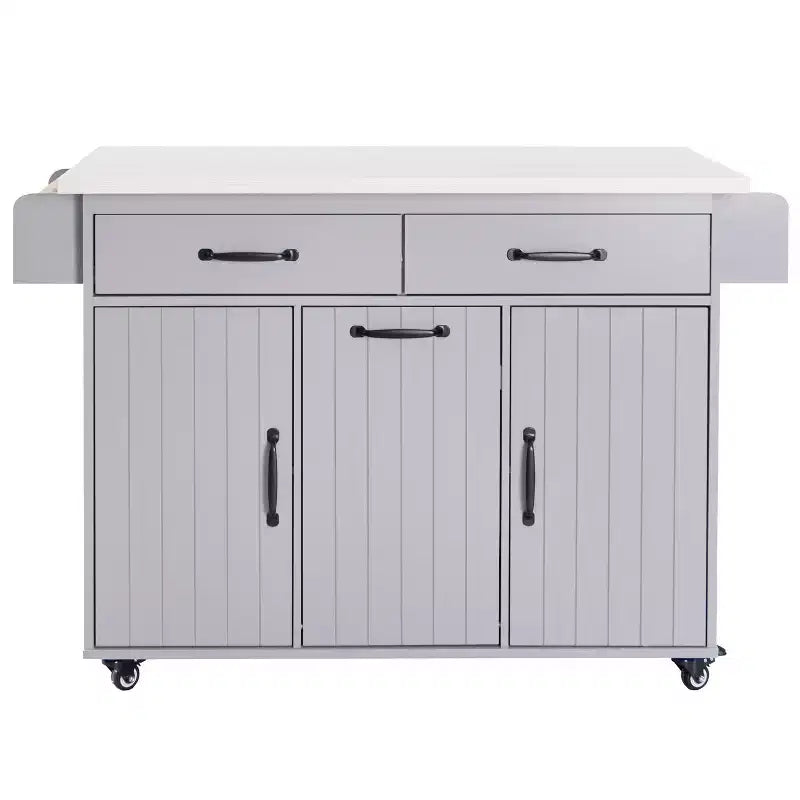 Kitchen Island with Trash Can Storage Cabinet, Kitchen Cart with Drop Leaf, Rolling Kitchen Island on Wheels with Adjustable Shelf and Drawer