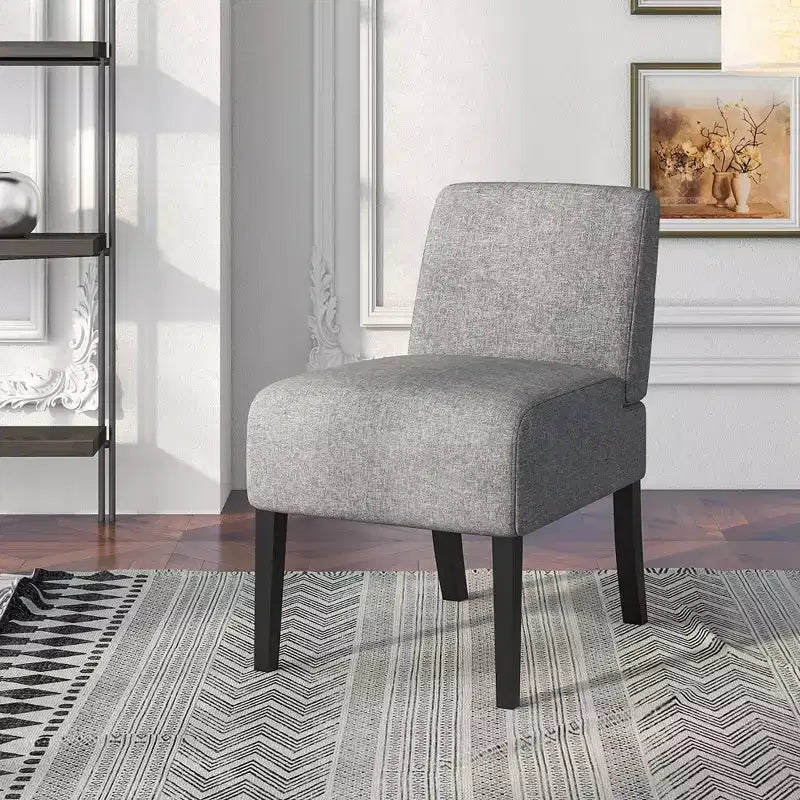 Costway 2PCS Armless Accent Chair w/ Rubber Wood Legs Modern Vanity Chair for Bedroom