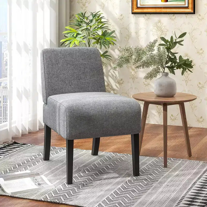 Costway 2PCS Armless Accent Chair w/ Rubber Wood Legs Modern Vanity Chair for Bedroom