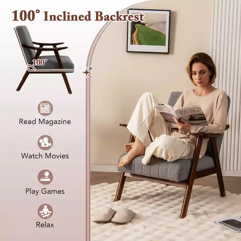 Costway Modern Accent Chair Leathaire Leisure Armchair w/ Rubber Wood Frame & Felt Pads