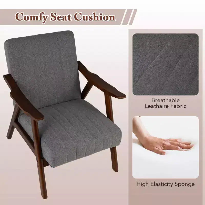 Costway Modern Accent Chair Leathaire Leisure Armchair w/ Rubber Wood Frame & Felt Pads