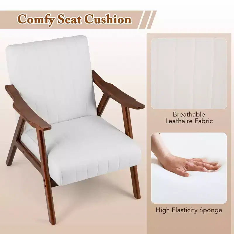 Costway Modern Accent Chair Leathaire Leisure Armchair w/ Rubber Wood Frame & Felt Pads