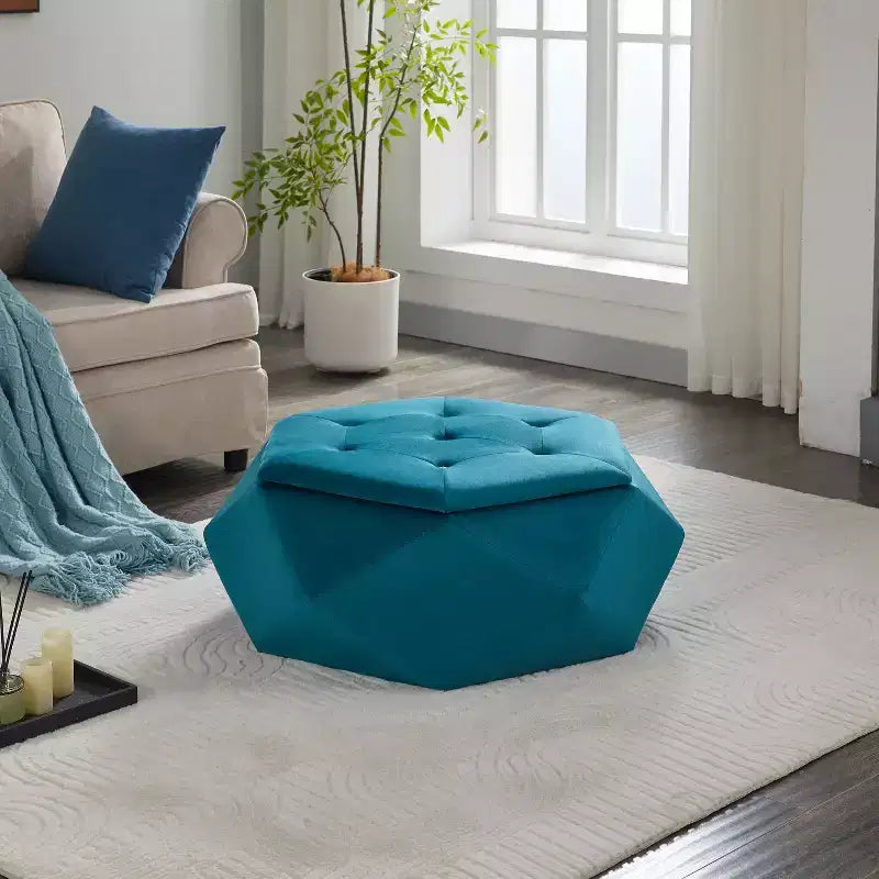 Okak Modern Velvet Diamond Tufted Ottoman Coffee Table with Practical Storage,Multi-Functional Side Footrest for Bedroom,Entryway