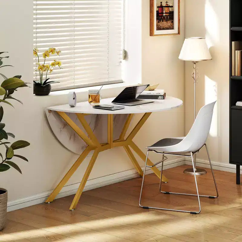 Costway Folding Dining Table 47 Extendable Round Kitchen Table w/Drop Leaves for Home