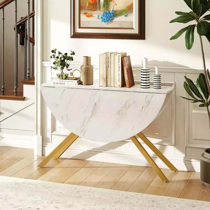 Costway Folding Dining Table 47 Extendable Round Kitchen Table w/Drop Leaves for Home