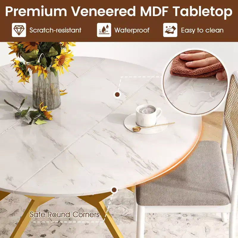 Costway Folding Dining Table 47 Extendable Round Kitchen Table w/Drop Leaves for Home