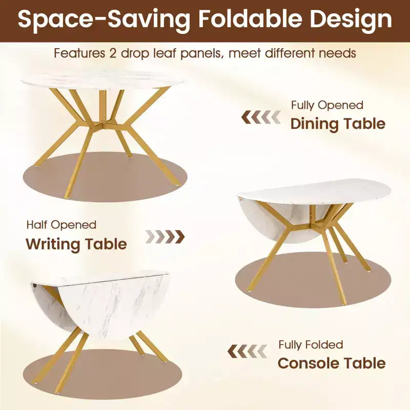 Costway Folding Dining Table 47 Extendable Round Kitchen Table w/Drop Leaves for Home