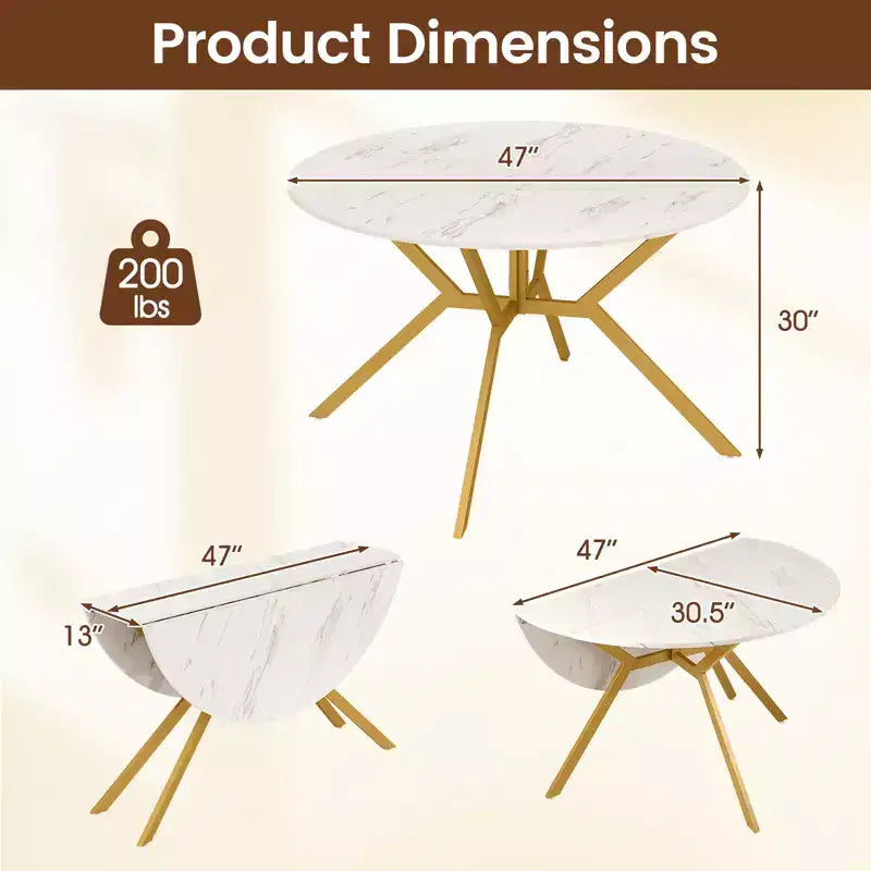 Costway Folding Dining Table 47 Extendable Round Kitchen Table w/Drop Leaves for Home