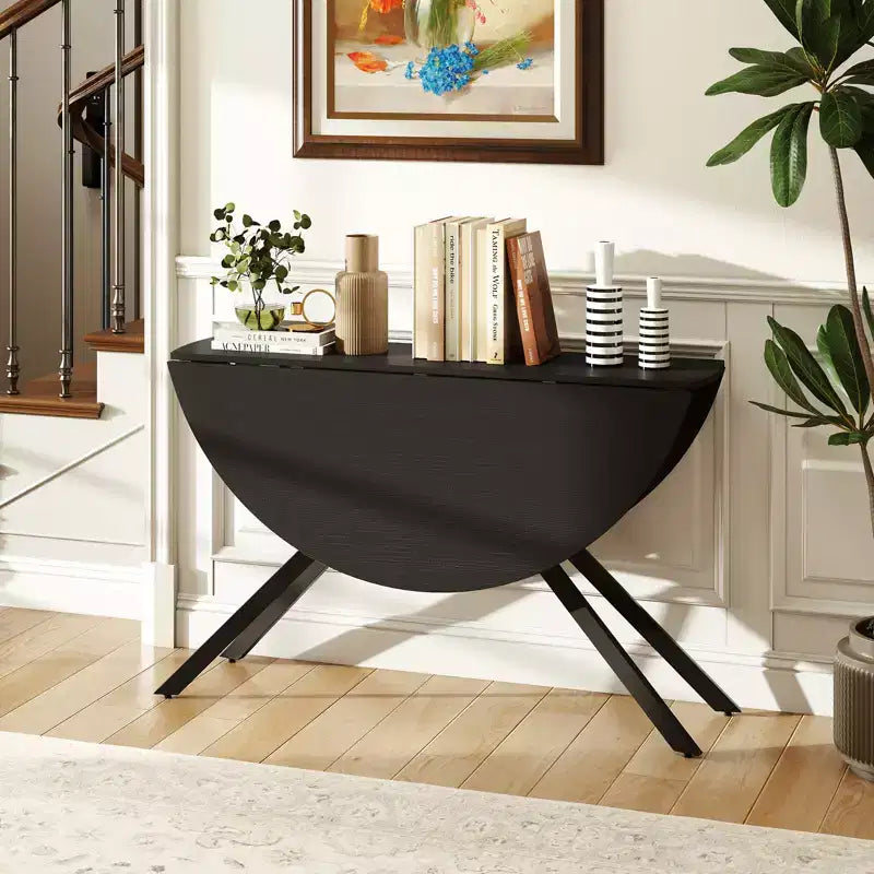 Costway Folding Dining Table 47 Extendable Round Kitchen Table w/Drop Leaves for Home