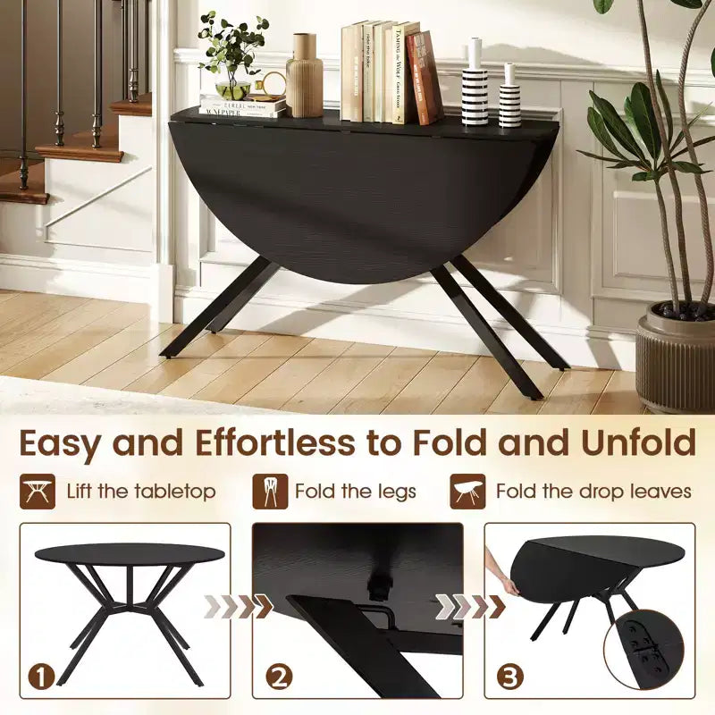 Costway Folding Dining Table 47 Extendable Round Kitchen Table w/Drop Leaves for Home