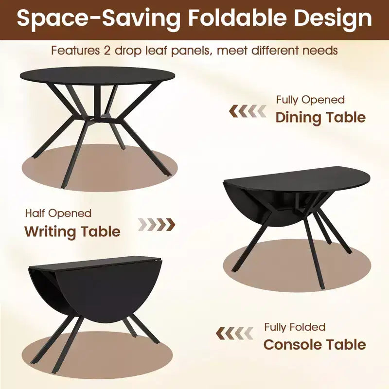 Costway Folding Dining Table 47 Extendable Round Kitchen Table w/Drop Leaves for Home