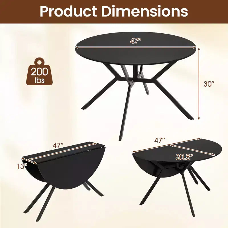 Costway Folding Dining Table 47 Extendable Round Kitchen Table w/Drop Leaves for Home