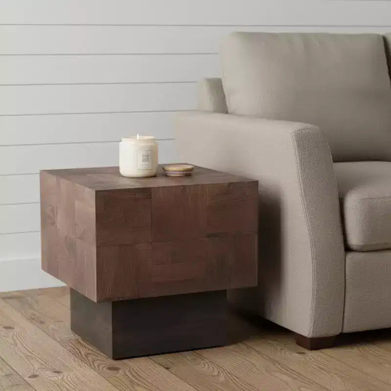 HomeRoots 22 Gray Distressed Solid Wood Square Block End Table