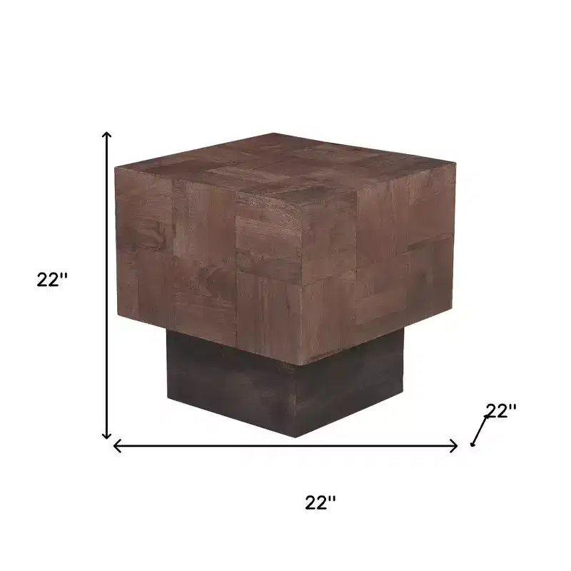 HomeRoots 22 Gray Distressed Solid Wood Square Block End Table