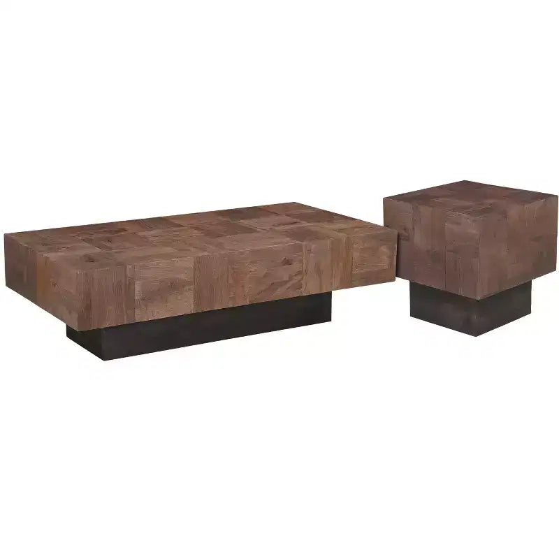 HomeRoots 22 Gray Distressed Solid Wood Square Block End Table