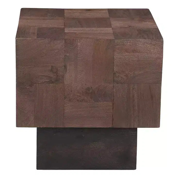 HomeRoots 22 Gray Distressed Solid Wood Square Block End Table