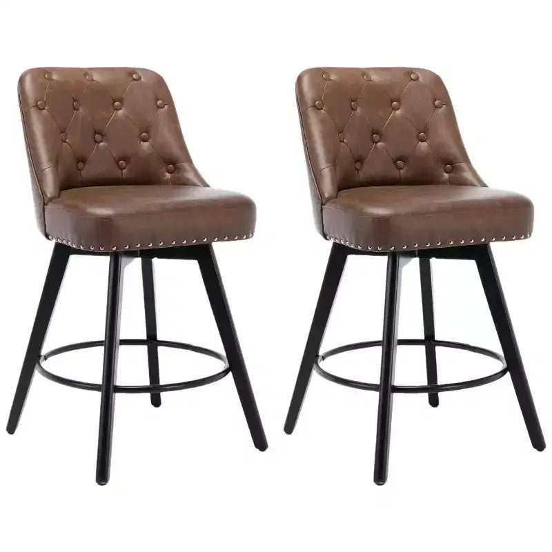 Modern Swivel Bar Stools Set of 2, Upholstered, Footrest, Backrest and Metal Legs, Modern Counter Height Barstools for Bar, Kitchen Island