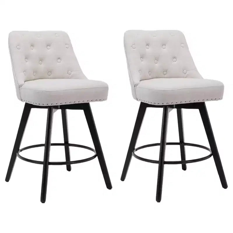 Modern Swivel Bar Stools Set of 2, Upholstered, Footrest, Backrest and Metal Legs, Modern Counter Height Barstools for Bar, Kitchen Island